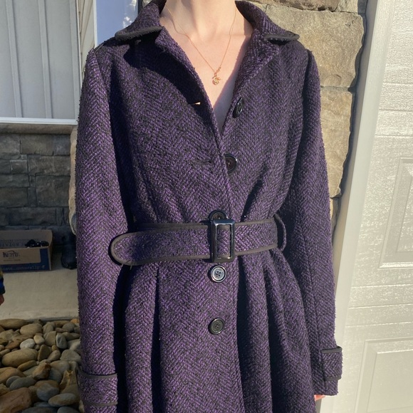 Y2K Candies Classic Textured Purple & Black Belted Pea Coat Size Medium - Picture 2 of 9